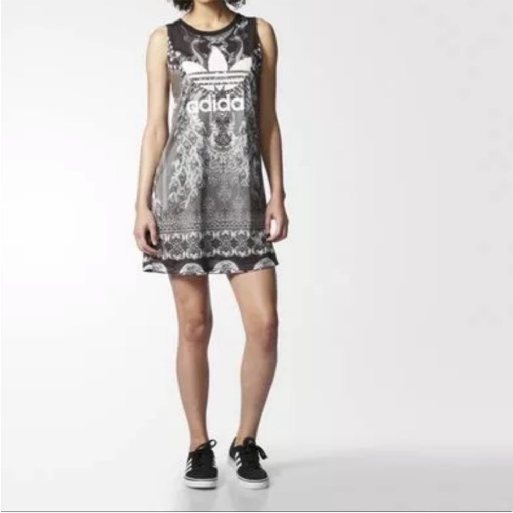 adidas Black and White Printed Sleeveless Dress